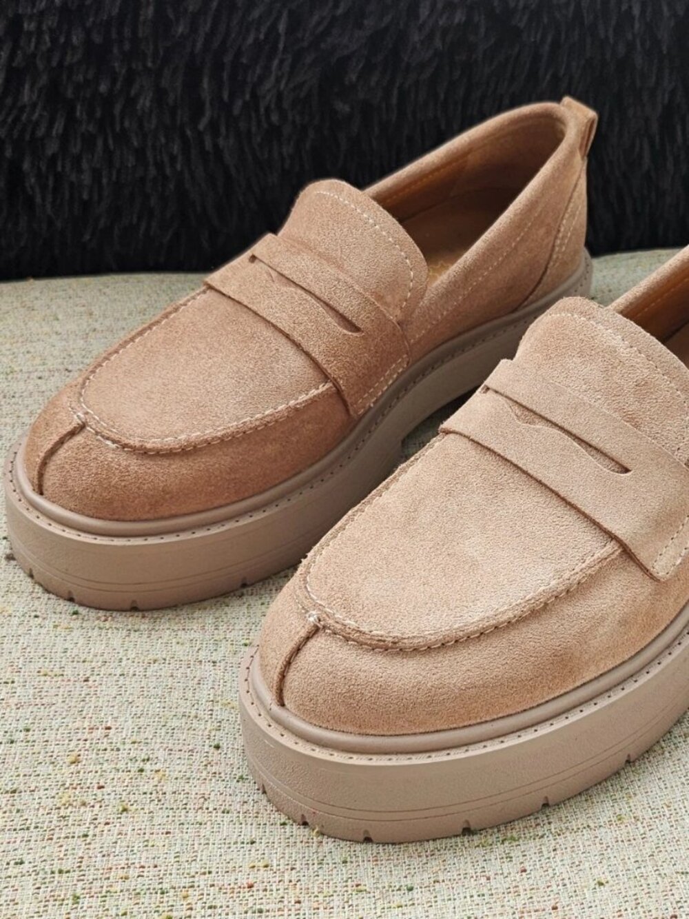 GEOX Women Shoes Slip On Light Brown Suede Leather Italian Patent Size 6US 36eu